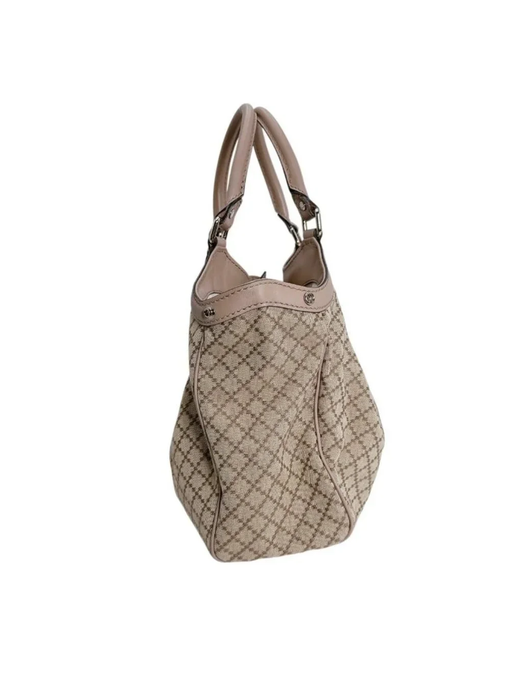 Gucci Diamante Canvas Handbag Tote Beige Brown